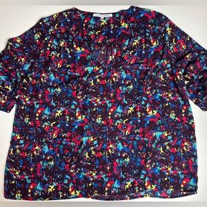 Collective Concepts XL Abstract Floral Blouse Colorful Boho Lightweight Top